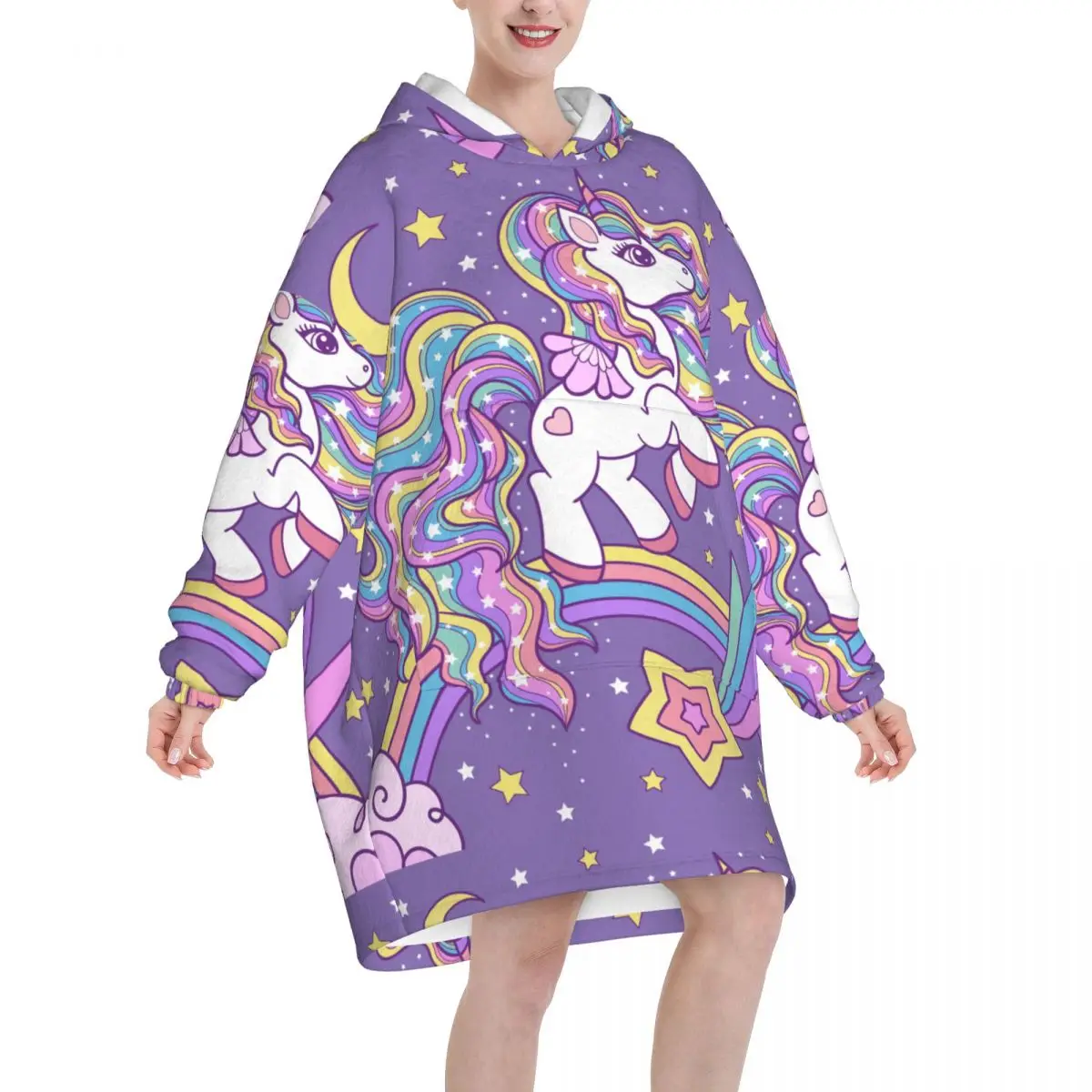 Wearable Blanket Hoodie Cartoon Unicorn  Oversized Sweatshirts Blanket Warm Cozy Flannel Fleece Sherpa Blanket with Pockets