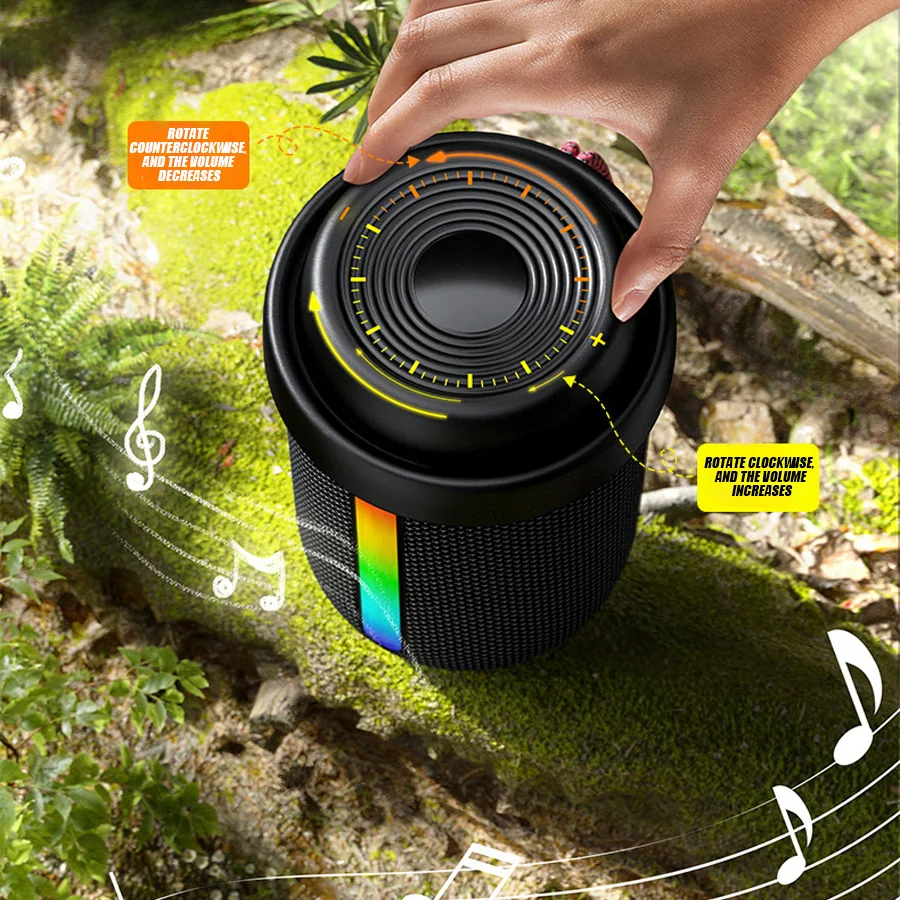 New Wireless Bluetooth Speaker with RGB Lighting, Portable Waterproof Mini Audio Rotating Volume Control & Ambient Light