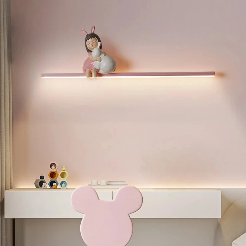 Magnetic wall lamp Princess room pink wall lamp 60cm 80cm 100cm Bedroom reading  Cable-free charging
