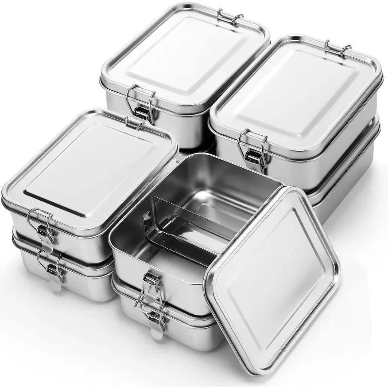 

8 Stainless Steel Lunch Boxes, Metal Lunch Boxes, Food Storage Containers, Metal Lunch Boxes, Lockable Leak Proof Clips