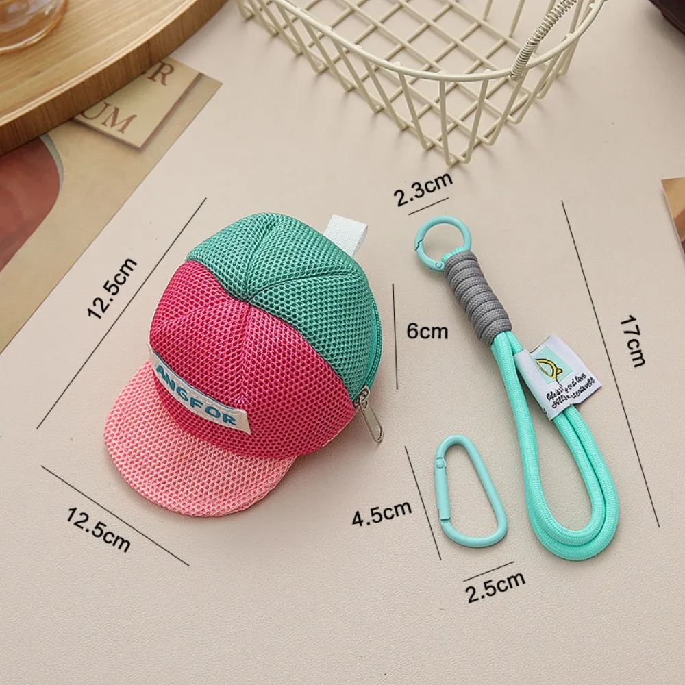 New Keychain Coin Purse Hat Shape Dopamine Colored Mesh Bag Anti Loss Pendant Pouch Bag