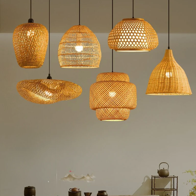 New Color Matching Rattan Lamp Vintage Pendant Light Fixtures Retro Hanglamp Dining Room Decor Restaurant Suspension Luminaire