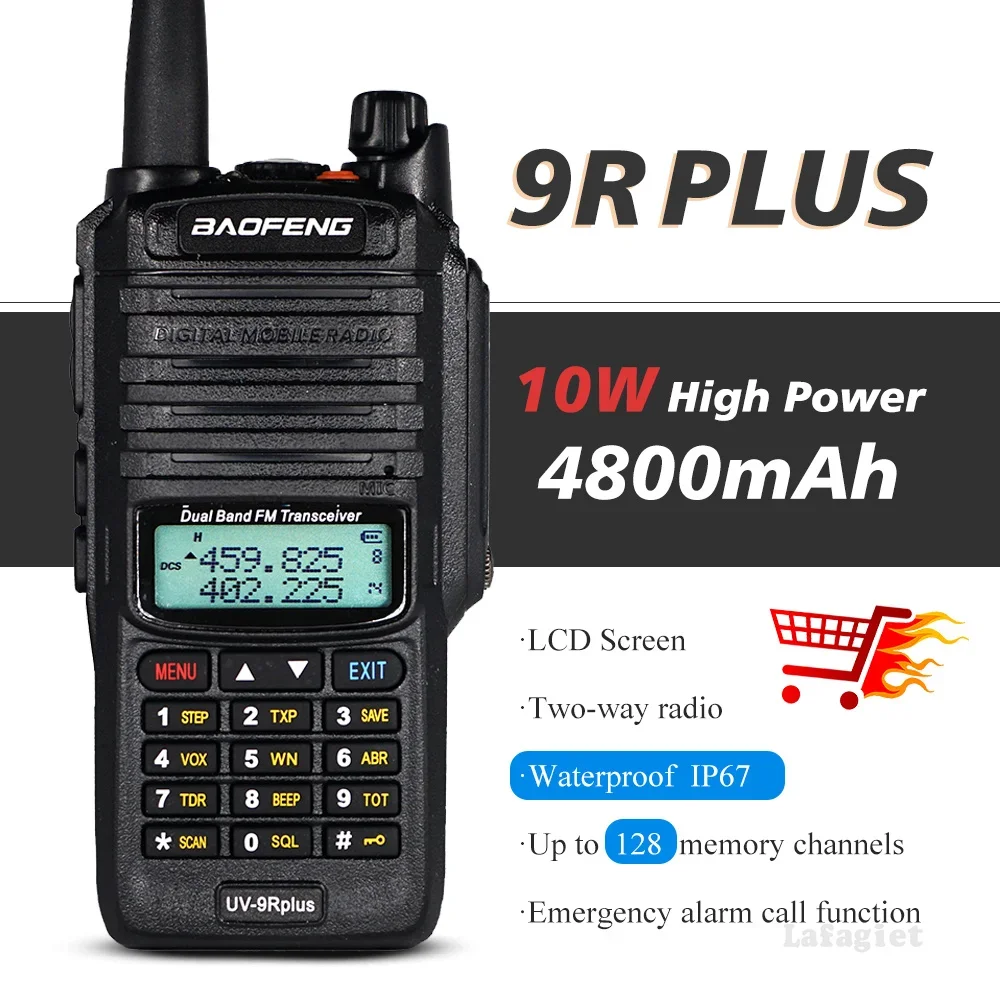 Baofeng UV-9R Plus Waterproof Walkie Talkie Long Range 10km High Power 10W Modes Dual PTT UV-9r plus UHF VHF Portable Ham Radios