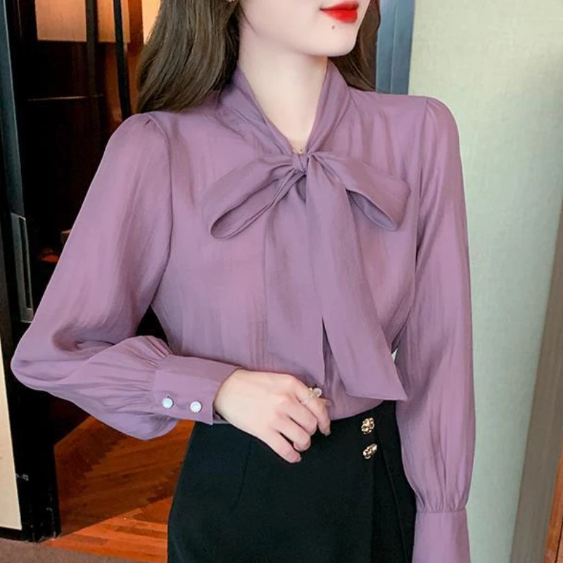 Shirts Women Office Lady All-match Solid Korean Style Elegant Leisure Loose Simple Fashion Retro Design Classic Autumn Soft New