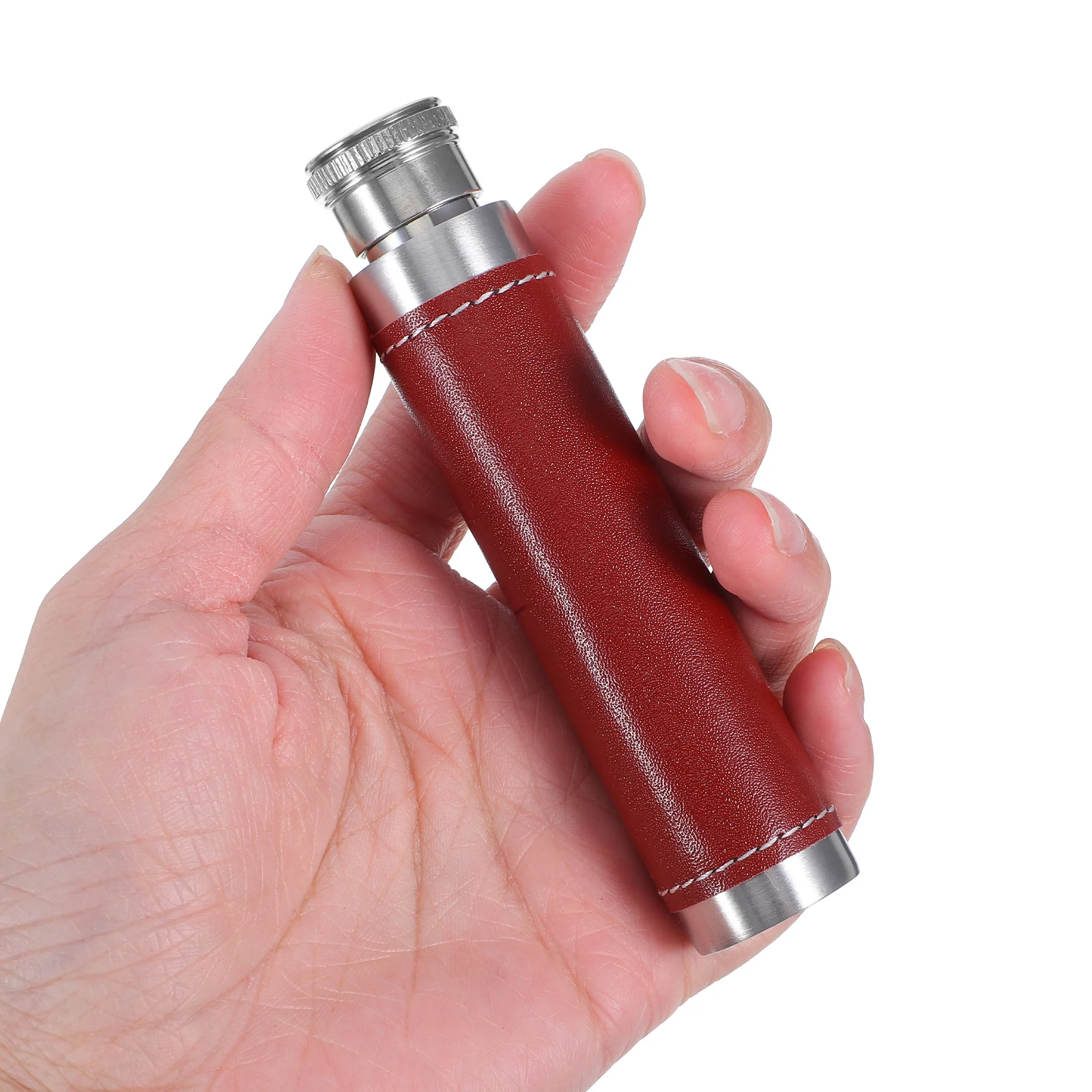 

1pc 1oz Stainless Steel Portable Tube Cover Cigar Tube Shape Round Base for Outdoor Use (Brown + Silver)
