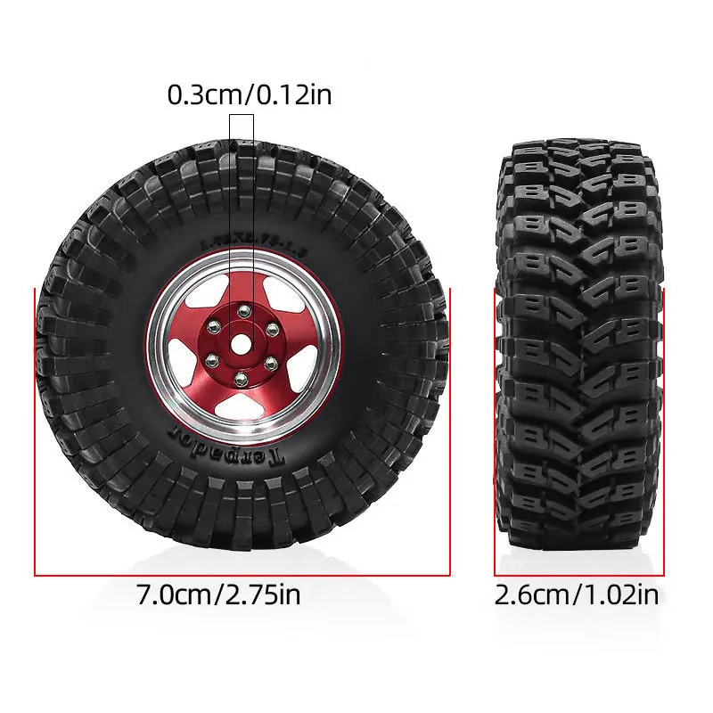 

1.3 Inch Rubber Tires and Plastic Wheels Set for 1/18 Crawler TRX4M SCX24 FMS, 4pcs Upgraded Tire Skin with Wheel Rim for Rock C