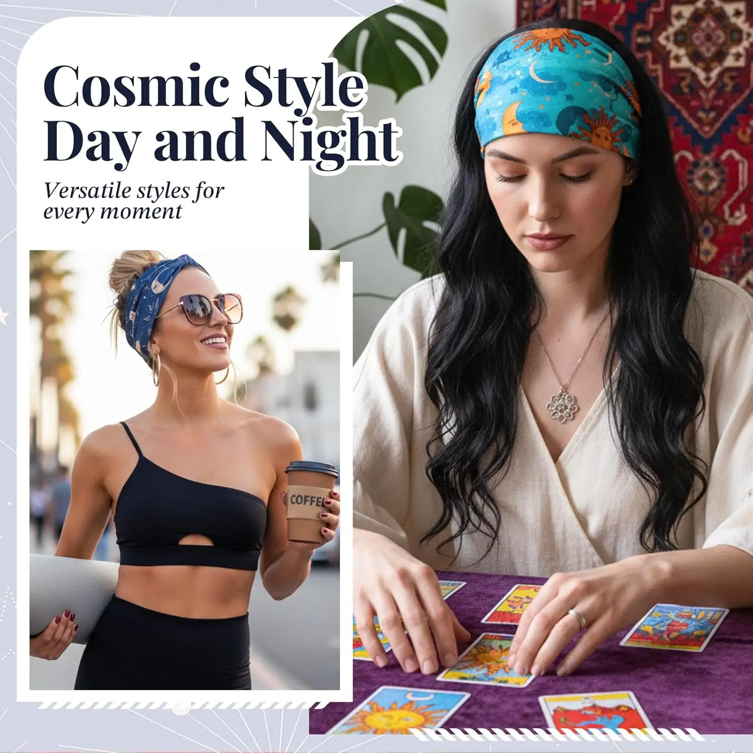 European American Style Starry Sky Moon Print Headband Wide Brim Non-Slip Sports Headband Yoga Fitness Sweat-Wicking Headband