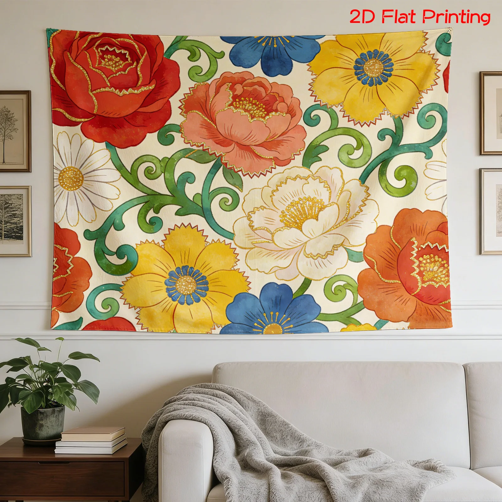 Large Floral Tapestry Wall Hanging Boho Flower Art Canvas Print Cottagecore Bohemian Decor Living Room Nursery Accent Decoration