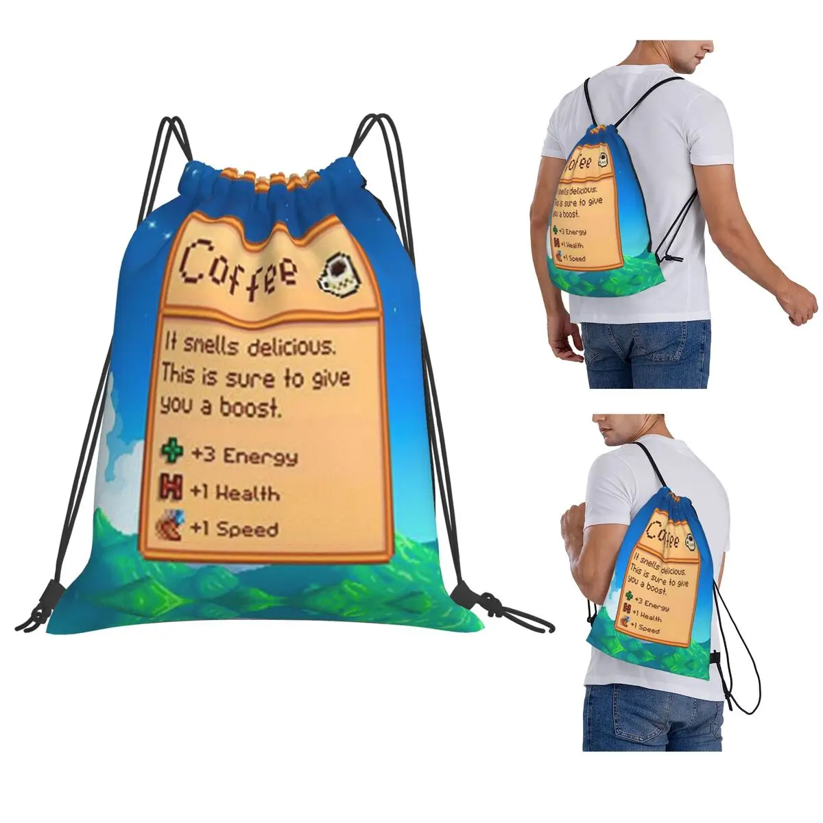 

Stardew Valley Coffee Classic Backpacks Casual Drawstring Bags Sports Bag Book Bags for Travel Students