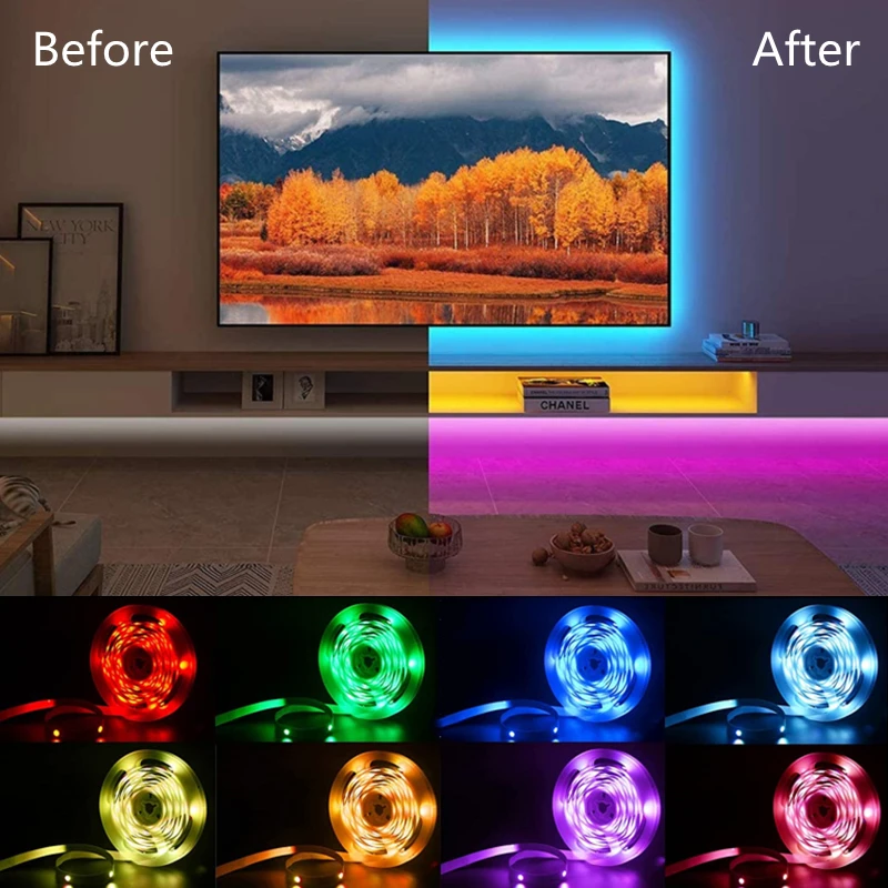 Tira de luces LED para decoración de habitación, nuevo Control USB Bluetooth de 44 teclas para cinta LED RGB Color 5050 para música, TV, PC,