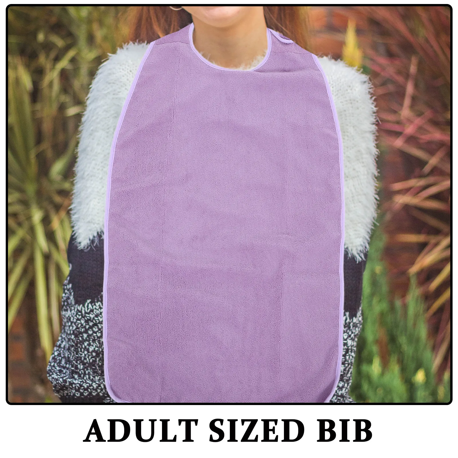 Adult Large Waterproof Bib Elderly People Meal Protector Washable Cloth Feeding Aid Apron Tape Clasp Soft Absorbent Purple