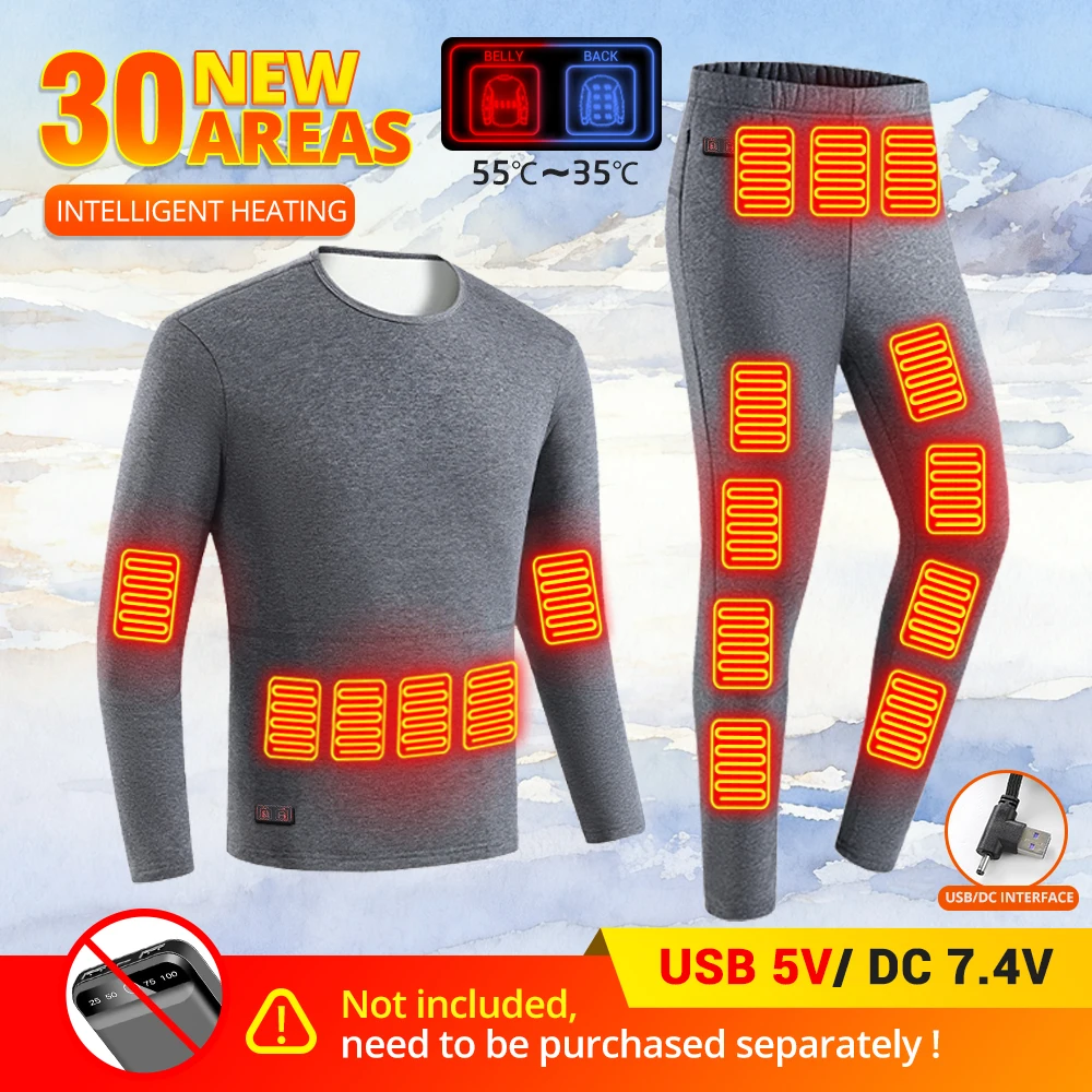 

2025 New Winter Thermal Jacket Heated Underwear Ski USB Electric Powered Thermal Heating T-Shirts Pants Men Skiing