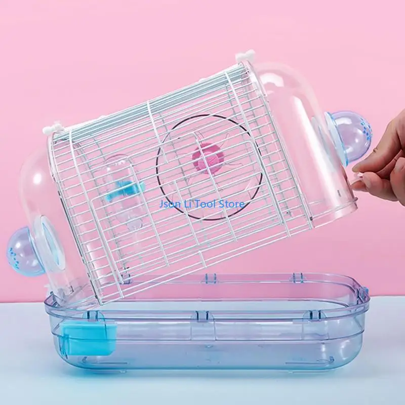 Y08D Hamster Travel for Carrier Portable Plastic Parrot Cage Transparent with Handle Outing for Case for Sugar Glider Golden