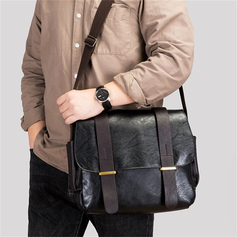 Vintage Fashion Men's Shoulder Portable PU Leather Handbag Business Briefcase Travel Man Commuting Crossbody Messenger Bag