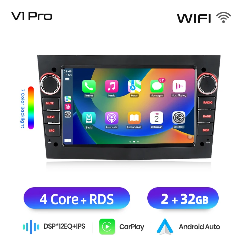 Junsun 7" Android Autoradio Draadloze CarPlay Android Auto Stereo Voor Opel Vauxhall Astra H G J Zafira B Corsa C Antara Vectra Vivaro Meriva Combo Signum Tigra TwinTop WiFi GPS Navi SWC 4G-LTE