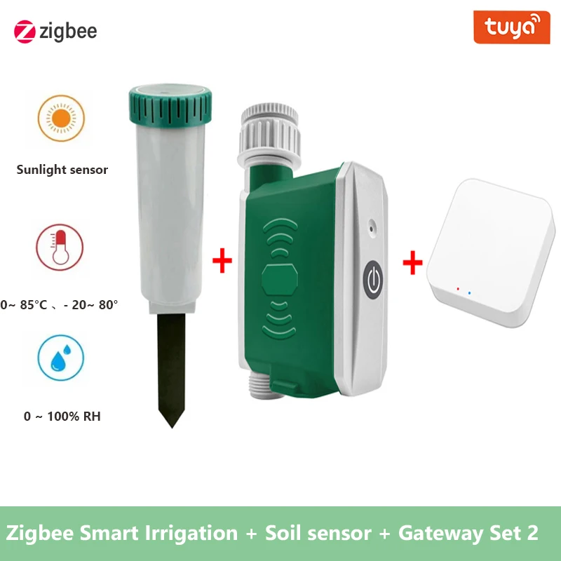 Tuya Zigbee Automatic Irrigation Equipment With Soil Temperature Humidity Sunlight Sensor Home And Garden Plants Drip Watering