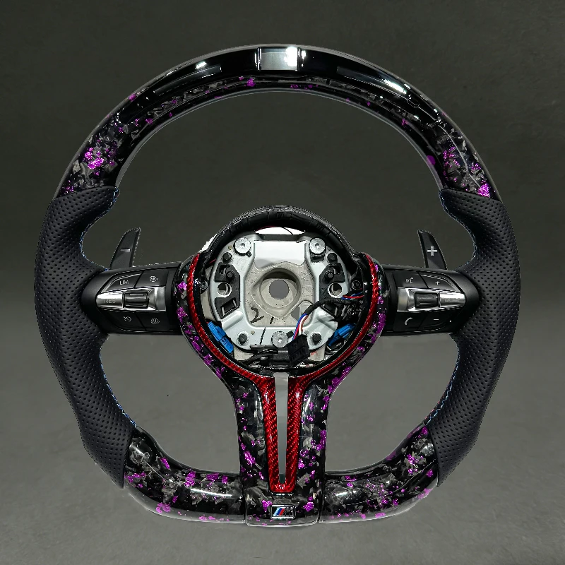

Руль из кованого карбона розово-фиолетового цвета для моделей M3, M4, M5, D-образной формы, с перфорированной кожей, для BMW F15, F10, F30, серий 3, 4, 5.