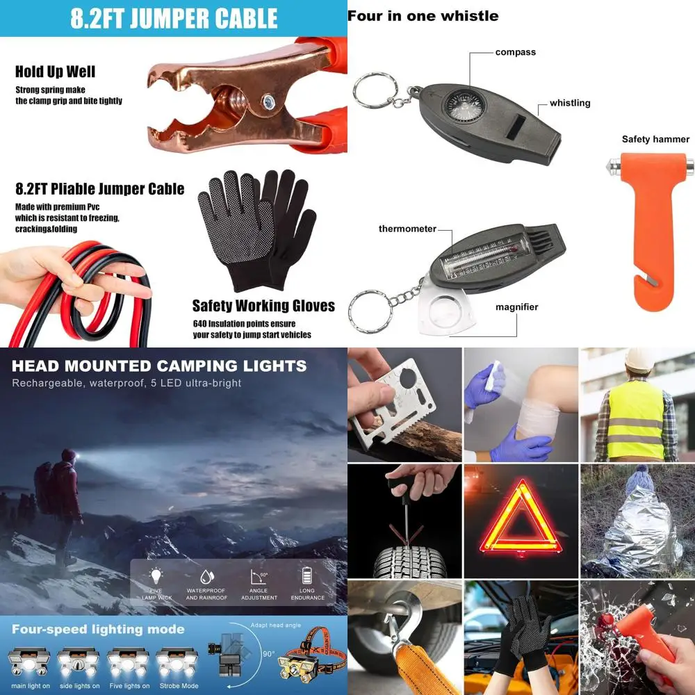 

Car Roadside Emergency Kit, Portable Roadside Emergency Kits for Vehicles Car Safety Kit with Jumper Cables, Safety Hammer, Fold