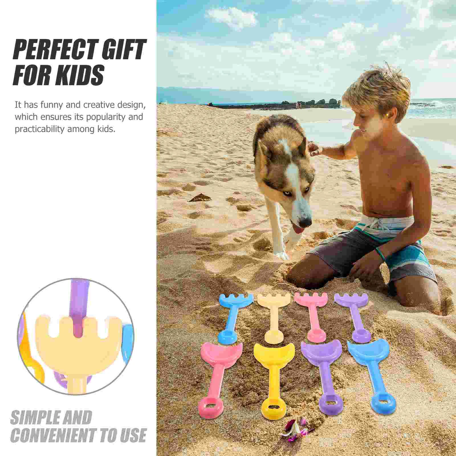 8 Pcs Beach Rake Kids Sand Toys Plastic Dig Shovels Lightweight Summer Colored Children Digging