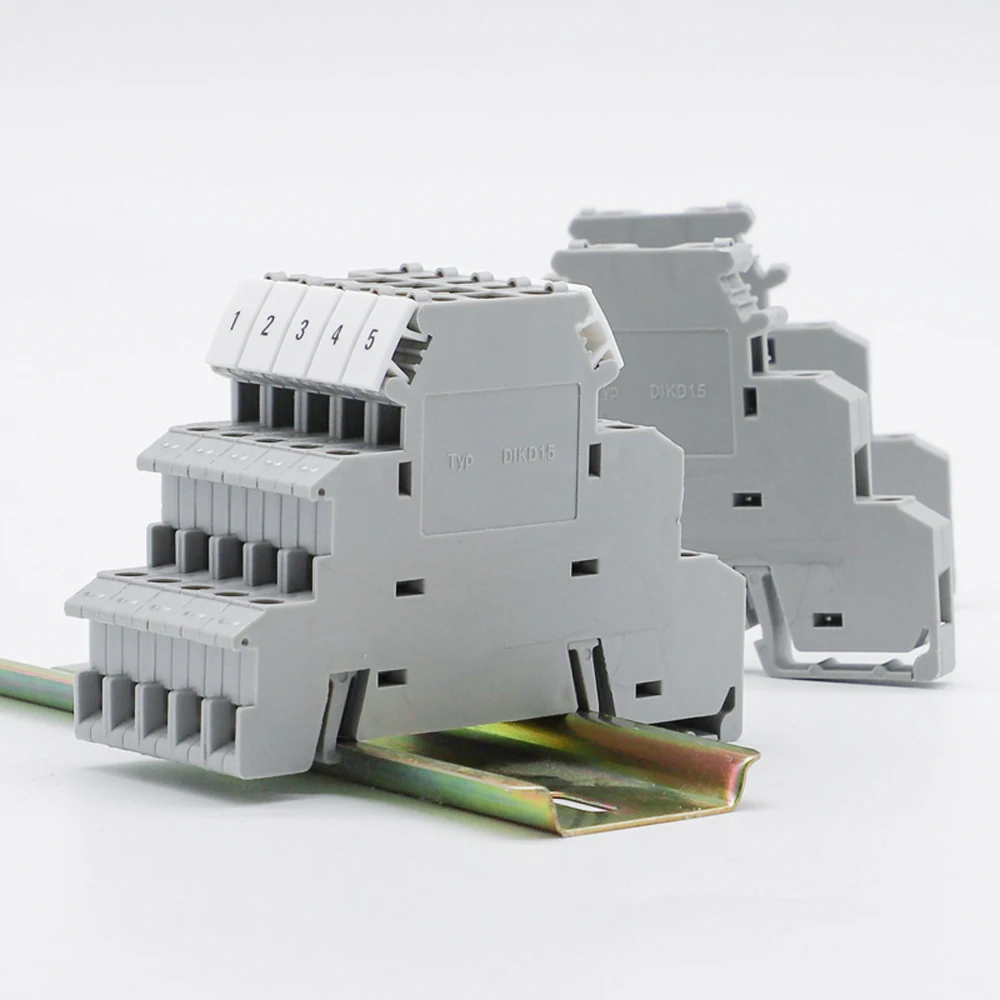 

10Pcs DIKD1.5 Three Layer Terminals Electrical Connector DIN Rail Terminal Block 0.2-2.5 mm² Rail Sensor Brass Terminal Block