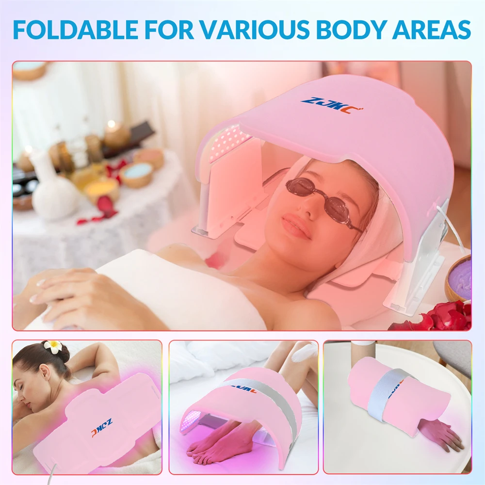 ZJKC Máscara de terapia de luz fóton LED para tratamento de luz vermelha facial, clareamento antiinflamatório, antienvelhecimento para cuidados com a pele do corpo