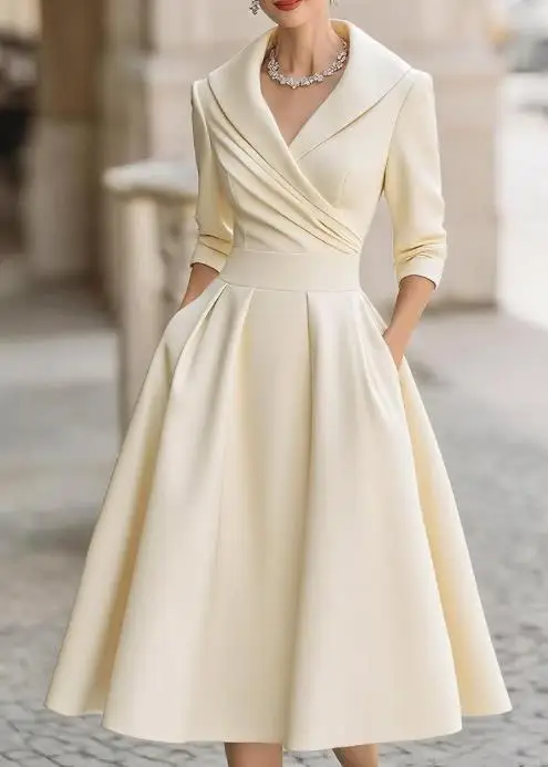 

Elegant Temperament Waist Tied Dress Autumn Lapel Solid Color High Waist Slim Fit Women's Long Sleeved Banquet Dress