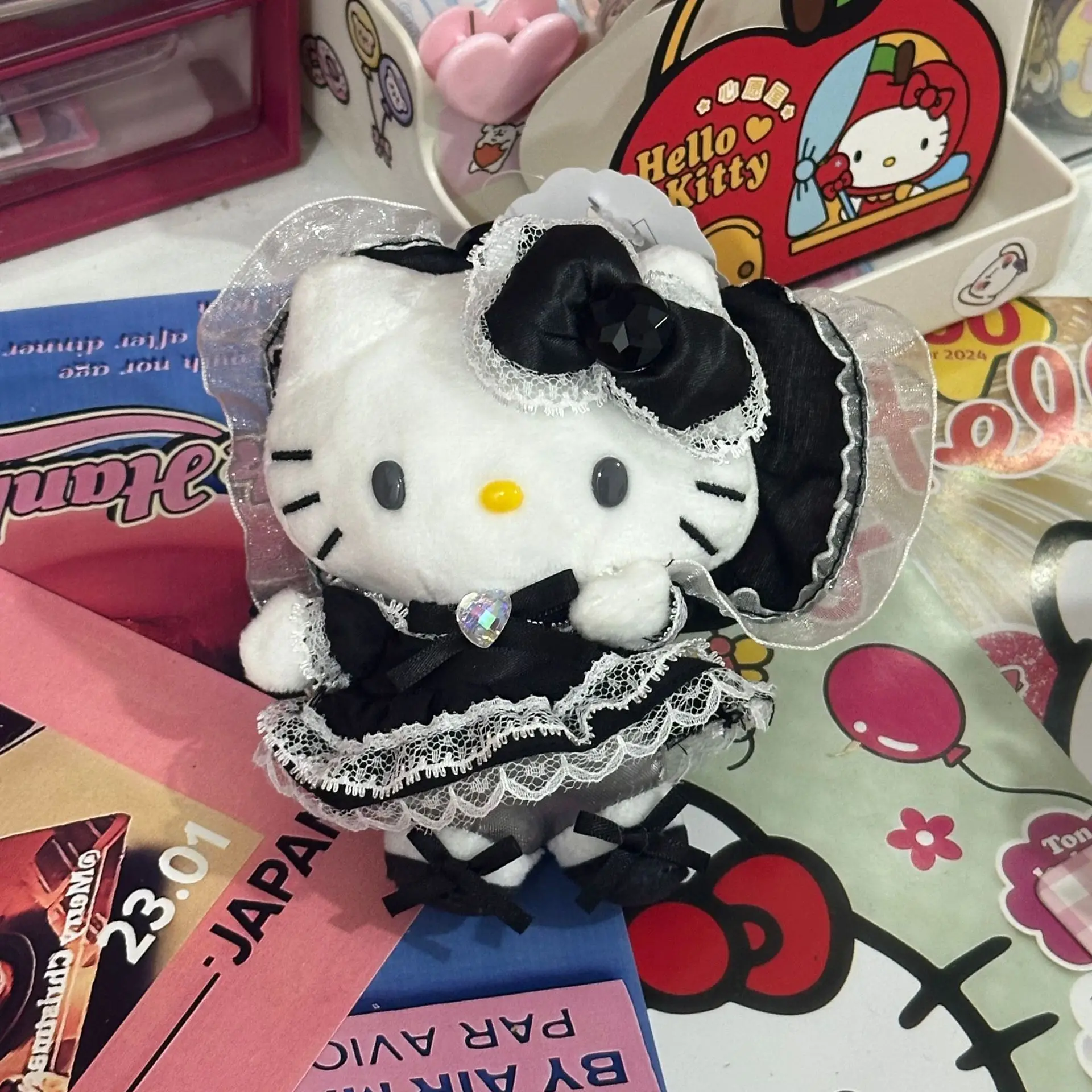 لوليتا خادمة أسود وردي مرحبا كيتي أفخم دمية قلادة لطيف ألعاب الدمى المفاتيح فتاة على ظهره الديكور هدية