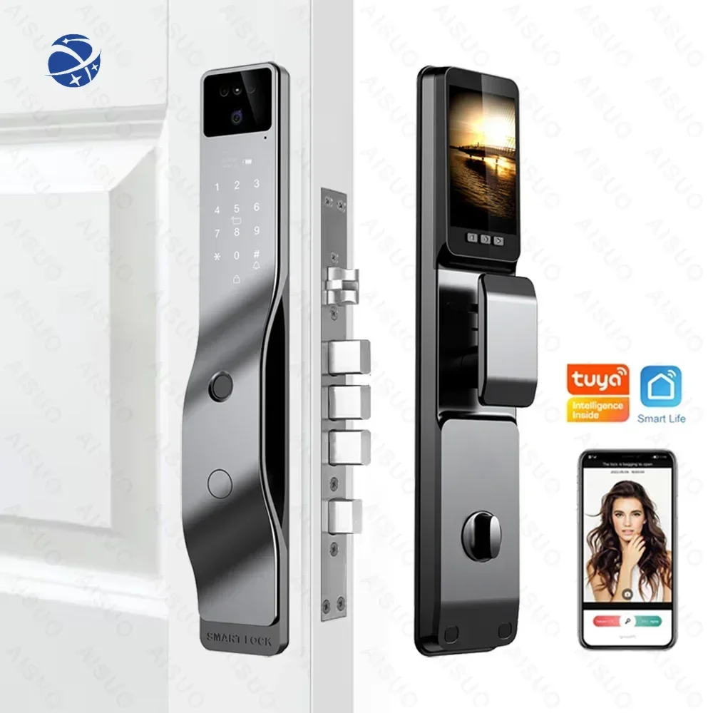 TUYA APP Digital Fingerprint Tuya Smart Door Lock Face Recognition Lock with Camera Electric Digital Biometric Door Smart Lock