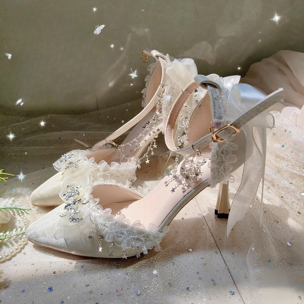 

Star Gauze Butterfly Dream Lotus Girl Lolita Bow Lolita Flower Wedding Adult Ceremony Wedding Shoes High Heels French Flash 2026