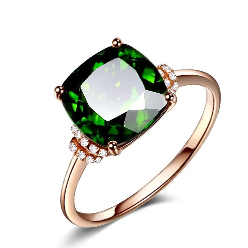 14K Rose Gold Natural Grandmother Green Ring for Women Anillos Emerald Gemstone Emarald Jewelry 14 K Gold Ring Bizuteria Females