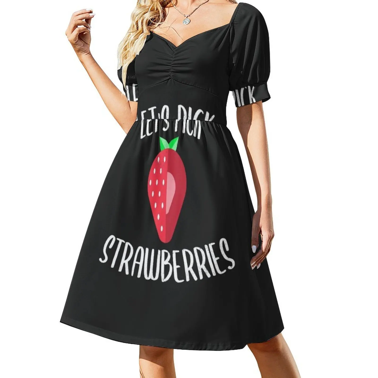 دعونا نختار الفراولة الفاكهة قطف هدية الأزهار سموك فستان للنساء الربيع الصيف فستان كاجوال للحزب الفراولة الفاكهة #2