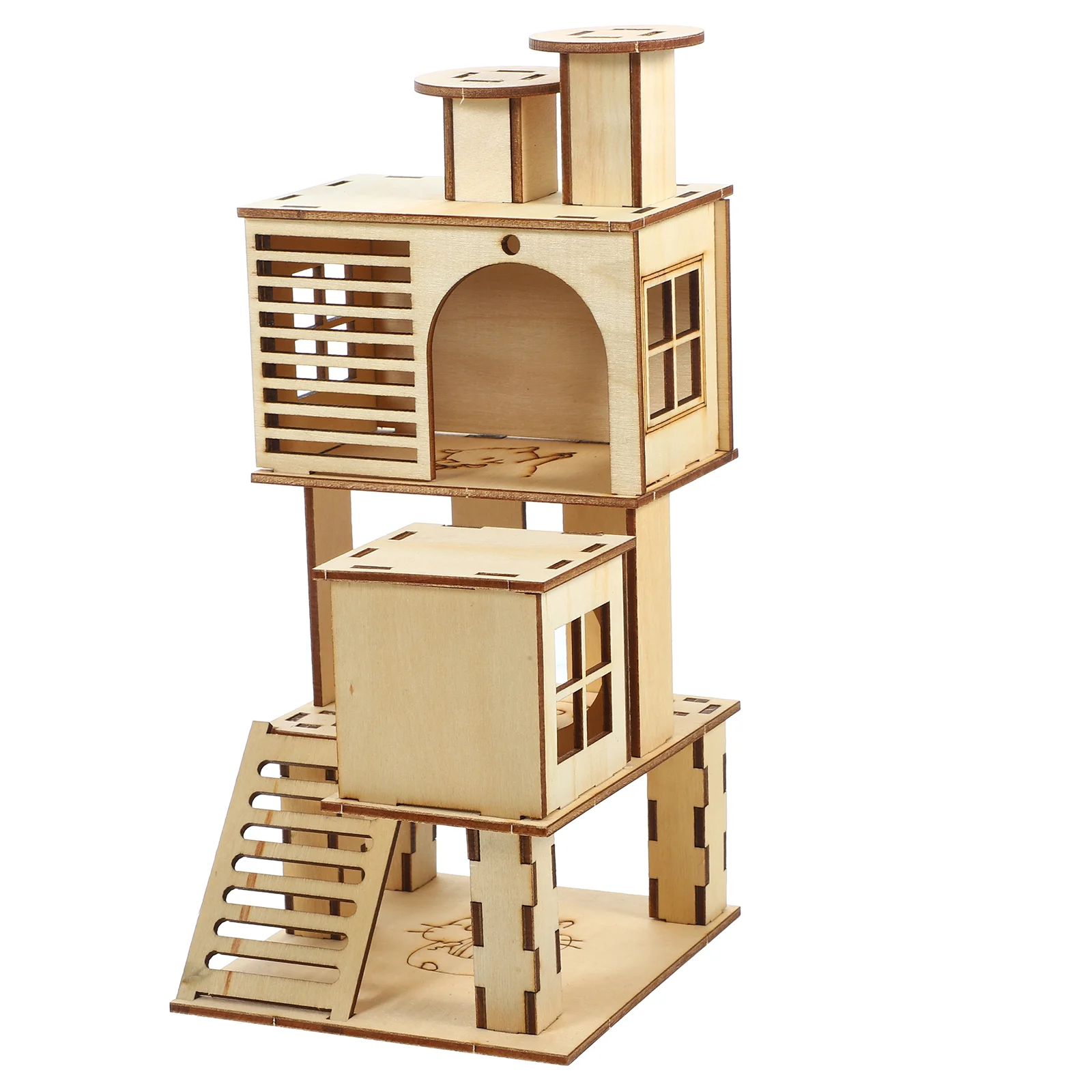 

Hamster Villa Small Pet Habitat Playground House Accessories Platform Hedgehog Hideout Wooden