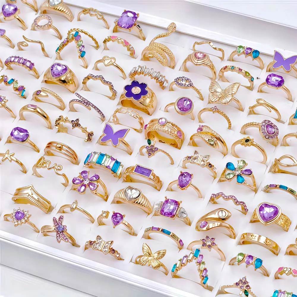 10/20/30/50 قطعة/الوحدة الموضة الفاخرة سحر فراشة الأفعى تصميم متنوع حجر الراين خواتم للنساء مجوهرات هدايا الحفلات اكسسوارات #3