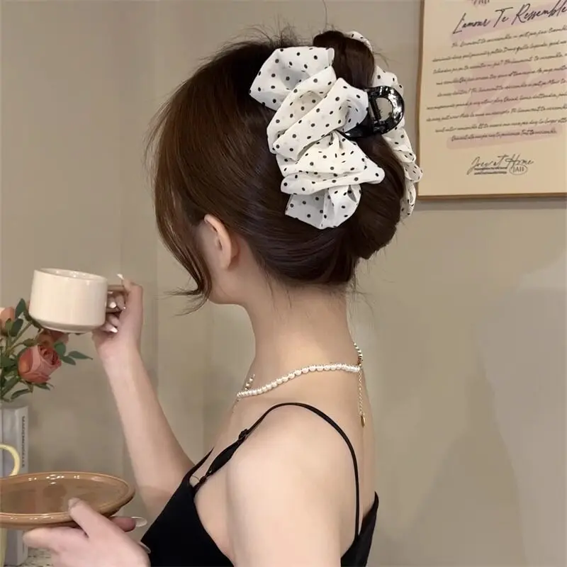 12pcs/lot New Elegant Korean Style Polka Dot Large Grabber Female High-end Hairpin Back of Head Shark Claw Clip Hair Accssoriese