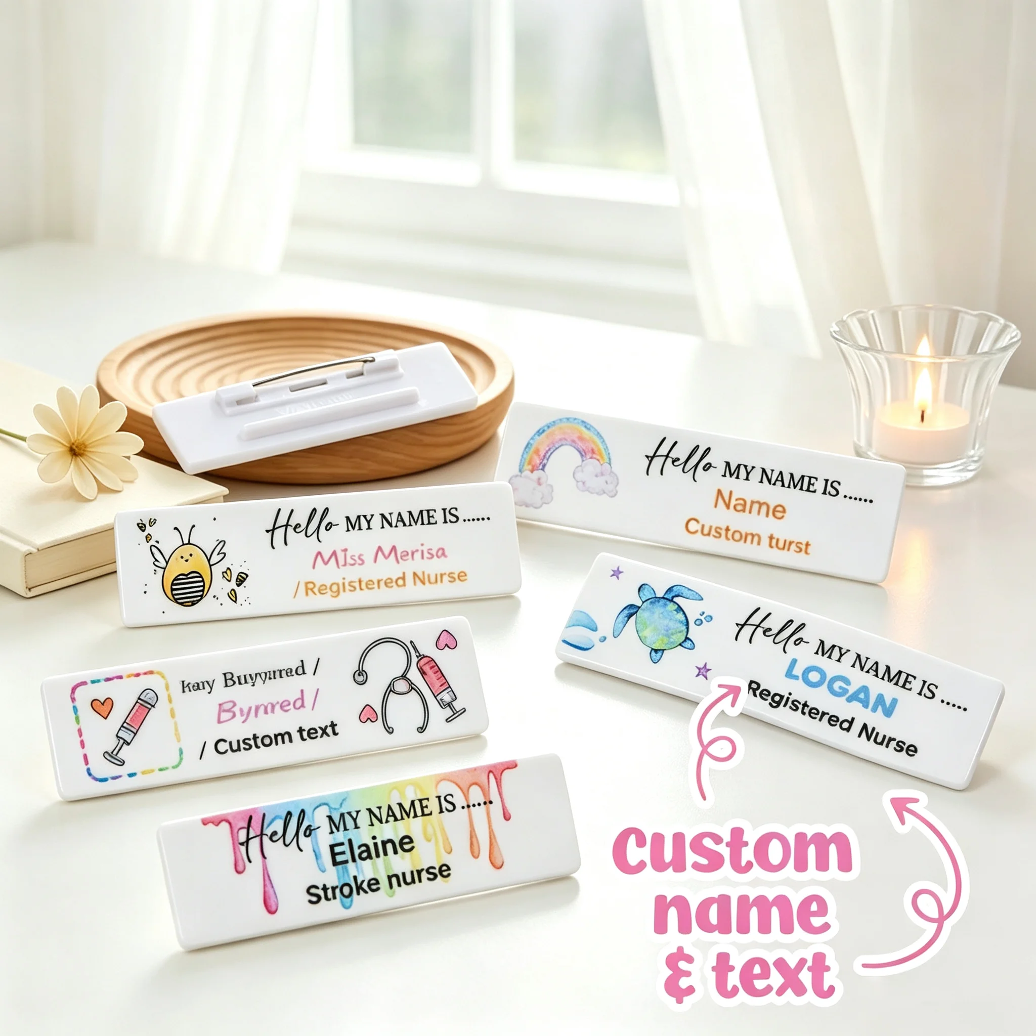 Cute Cartoon Acrylic Custom Name Badge Pin Personalized Nurse Name Tag Custom Name Job Title Brooch For Medical Hospital Staff