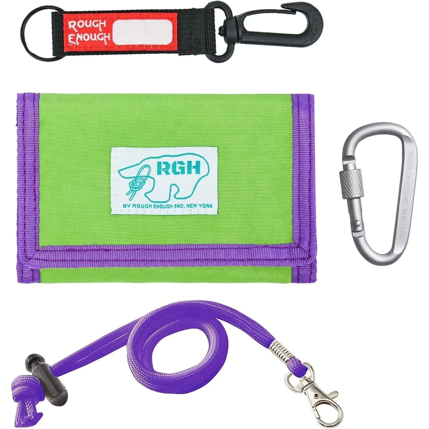 Rough Enough Wallet for Kids Boys Teens Nylon Twill with Neck Lanyard Keychain Card Holder Compact