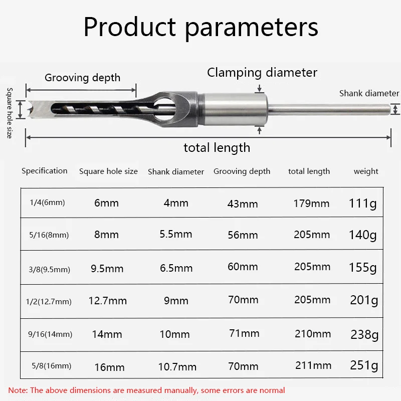 1/4/5/6PCS High Carbon Steel Square Hole Drill Bit Woodworking Mortise Drill Set Woodworking Tools and Accessories