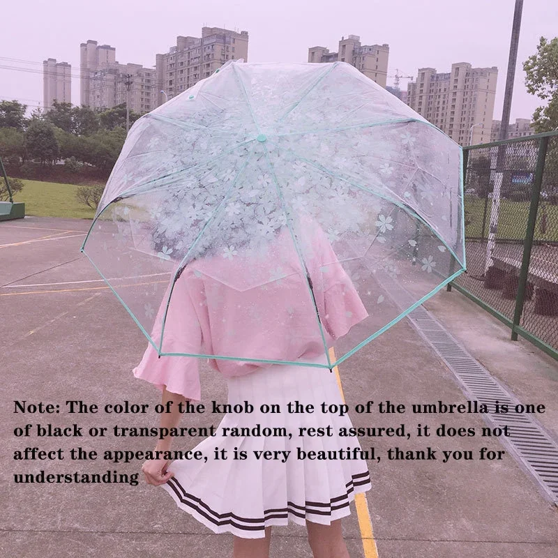 Transparent Cute Cherry Blossom Folding Umbrella Travel Portable Sunny Umbrella High-density Windshield Umbrella