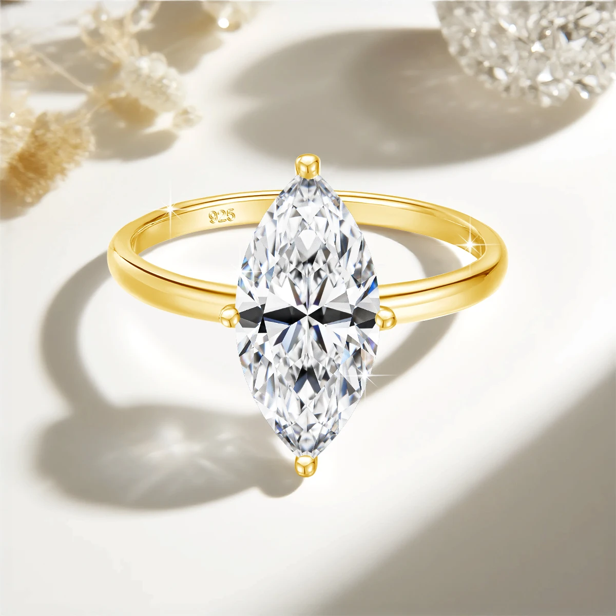 

Szjinao Yellow Gold Marquise Moissanite Ring 1CT 2CT 3CT Classic Engagement Jewelry For Women Bride Gift With GRA Certificate