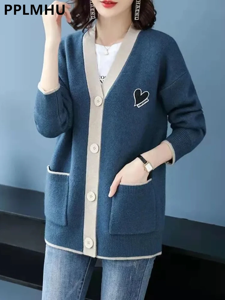 

Korean Mid Length Knit Cardigan Coats Women Casual Loose Knitwear Jackets Elegant Sweater Gilet Fall Winter Soft Malhas Casaco