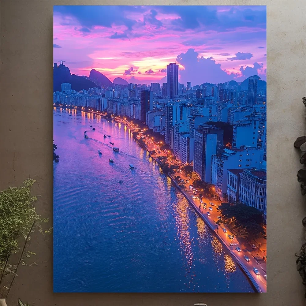 (No frame)1pc, [2D Flat] with Frame, 12x16inch Rio De Janeiro Brazil Colourful Skyline Landmarks Watercolour Painting Style M