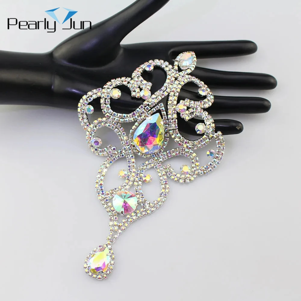 19.4cm*10cm AB Crystal Brooch Patch DIY Decoration for Wedding Dress Skirt Shoes Hats Accessories Rhinestone Applique YHZ002