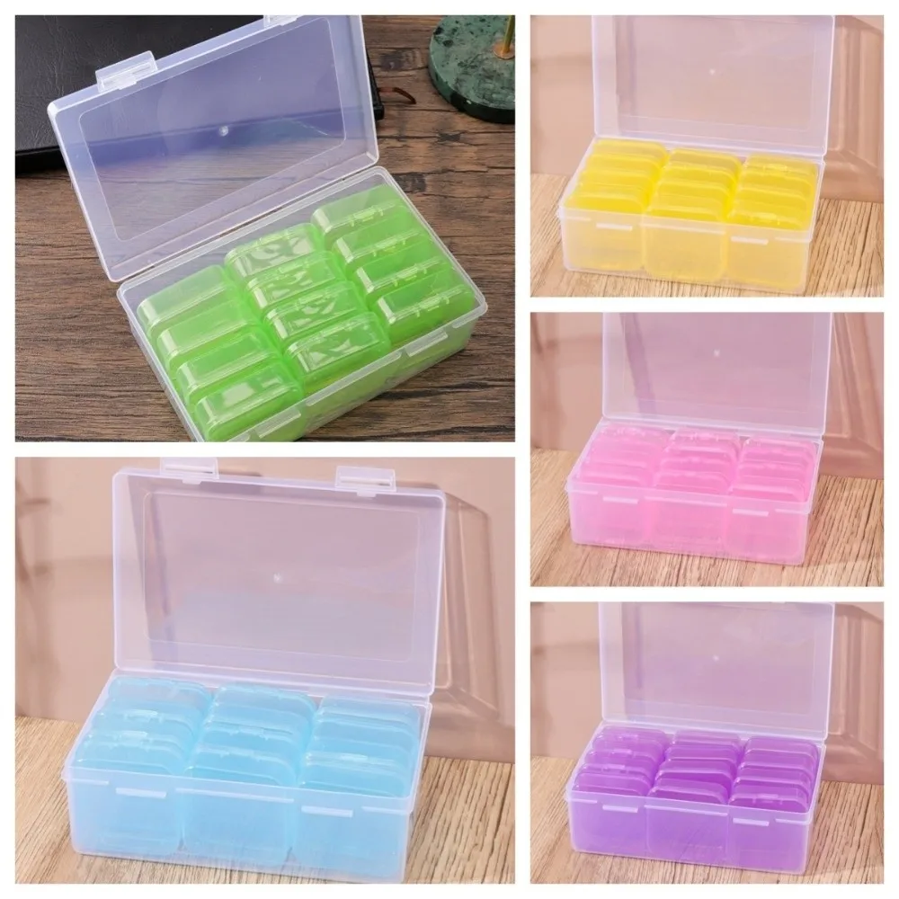 12 Grids Jewelry Beads Storage Case Multi-Functional Colorful Rhinestone Nail Design Organize Square Plastic