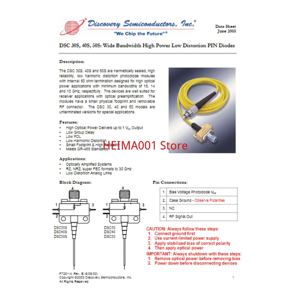 DSC40S Photodetector, 16GHz Bandwidth, Without Amplification, Capable of High-power Input