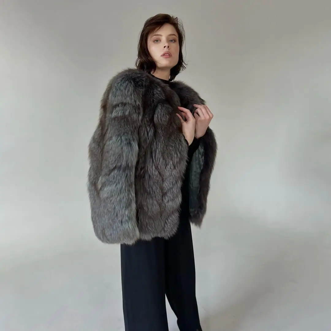 Fashion Women Real Fox Fur Coats Winter Genuine Fur Warm Thick Jacket Overcoat Female Elegant Natural Fur Coat