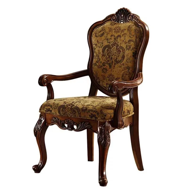 American solid wood carving flower armchair retro fabric