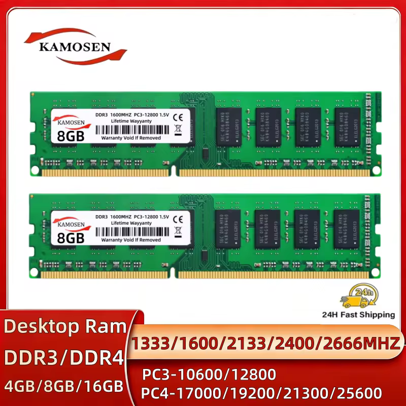 DDR3 DDR4 4GB 8GB 16GB 1333Mhz 1600MHz PC 8500 10600 12800 Ram Memoria de escritorio DIMM 240pin 1,5V Memoria