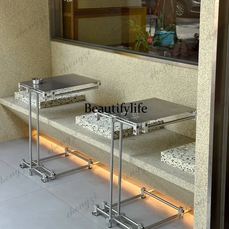 03 Simple stainless steel acrylic glass optical shaft edge few coffee shop home living room small apartment
