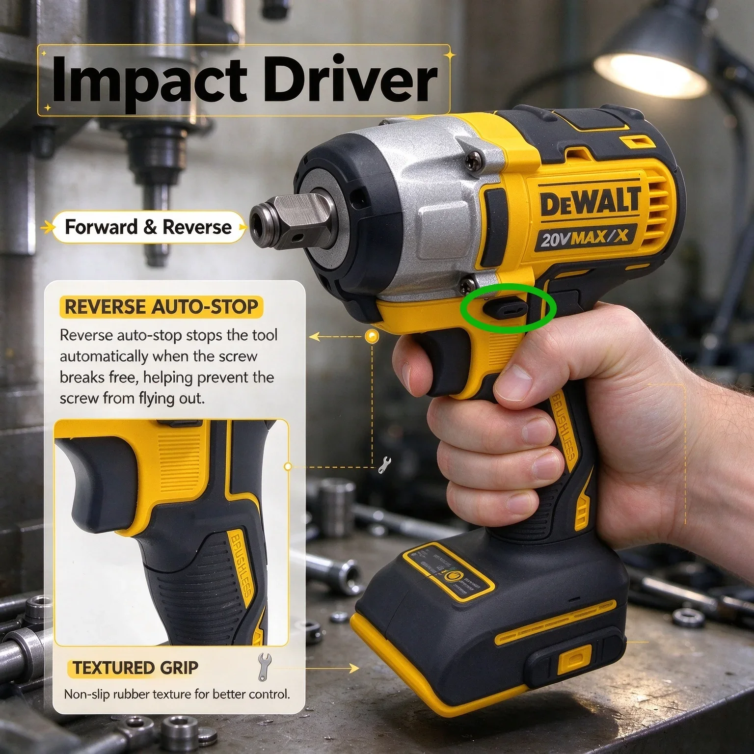 DEWALT DCF880 Lithium Battery Brushless Impact Wrench 20V Detachable Tire High Torque High Speed Powerful Disassembly Tool
