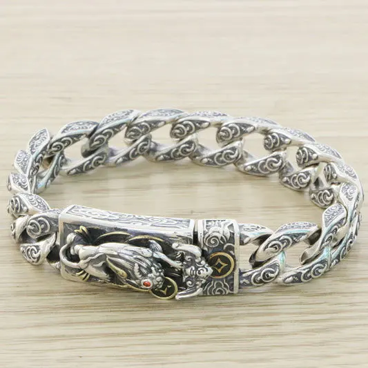 Seiko China-Chic pure silver mythical wild animal bracelet male personality Thai silver rough jewelry national style domineering